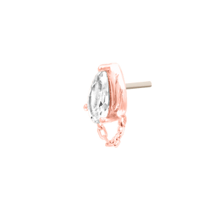 Kristina threadless end with pear CZ and chain loop in rose gold, 7x9.5mm overall