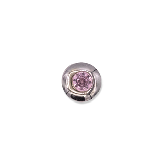 Saucer with pink CZ in white gold, 4mm overall, threaded for 14g/12g