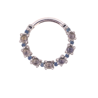 Setevos hinge ring with polar sapphire and rainbow moonstone in white gold, 16g 3/8