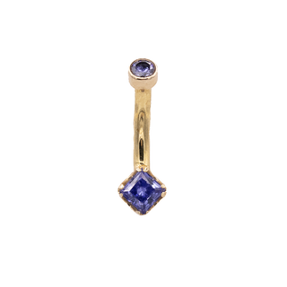 Princess-cut navel curve with tanzanite CZ in yellow gold, 12g 3/8"
