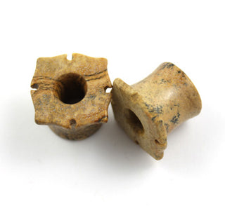 Picture jasper stone plugs with tibet flare, 9/16" (14mm)