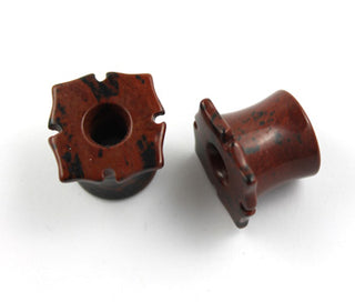 Plum jasper stone plugs with tibet flare, 9/16" (14mm)