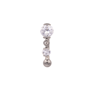 Fixed top prong-set curved barbell in titanium with a 6mm top & 4mm dangle