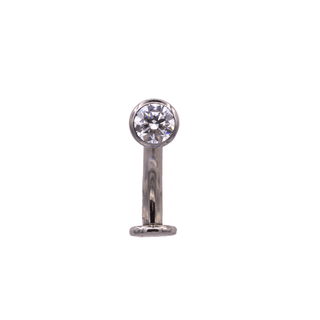 Floating navel bar with faceted gem in titanium, 12g