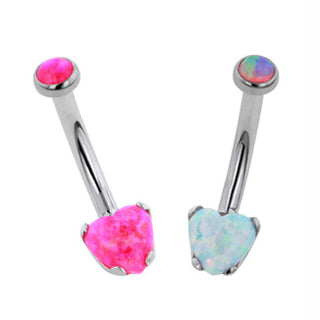 Heart navel curve with opal gem in titanium, 12g