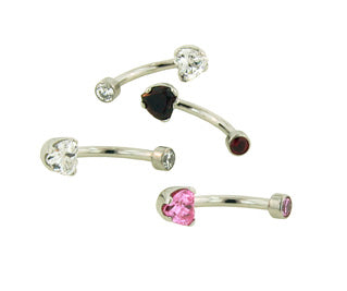 Heart navel curve with faceted gem in titanium, 12g