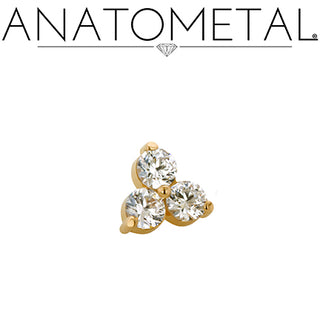 Trio in rose gold with 2mm gems, threaded for 14g