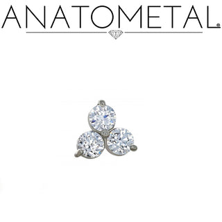 Trio end in white gold with 2mm gems, threaded for 14g