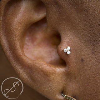 Trio threadless end in rose gold with 2mm gems, special order colors
