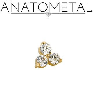 Trio in yellow gold with 2mm gems, threaded for 14g