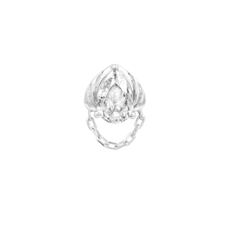 Kristina threadless end with pear CZ and chain loop in white gold