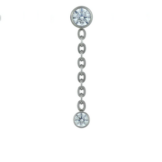 Bezel-set 4mm threadless gem end with 3mm dangle on 5/8" chain in titanium