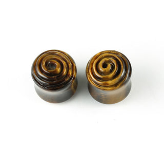 Tiger eye stone plugs with carved spiral, 9/16" (14mm)
