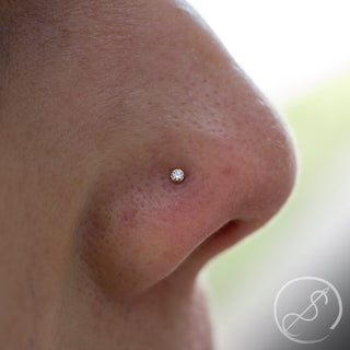 Bezel-set faceted threadless CZ gem end in 18k rose gold, 1.5-3mm sizes
