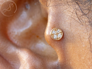Micro pave disk with diamonds in yellow gold, 4mm, threadless