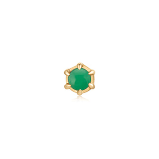 Amulet threadless end with green agate in yellow gold