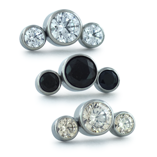 Faceted bezel arc cluster threadless end in titanium, 2/3/2mm gems