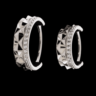 Idol pyramid CZ hinged cuff ring in titanium, 18g