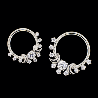 Solis hinged ring with moons and CZ gems in titanium, 16g