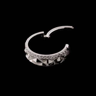 Idol pyramid CZ hinged cuff ring in titanium, 18g