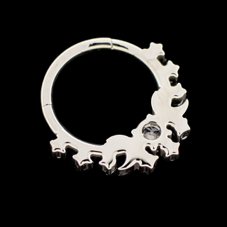 Solis hinged ring with moons and CZ gems in titanium, 16g