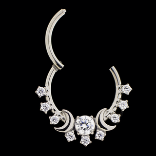 Solis hinged ring with moons and CZ gems in titanium, 16g