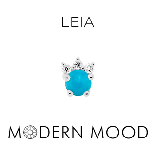 Threadless Leia with turquoise and triple diamond accents in white gold,  3x3.5mm