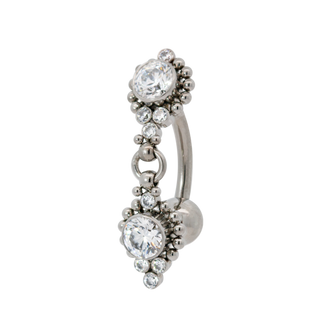Rayan top dangle navel curve in titanium, 12g