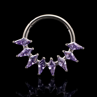 Orchid hinged ring with kite-shaped amethyst CZ gems in titanium, 16g