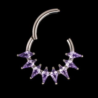 Orchid hinged ring with kite-shaped amethyst CZ gems in titanium, 16g