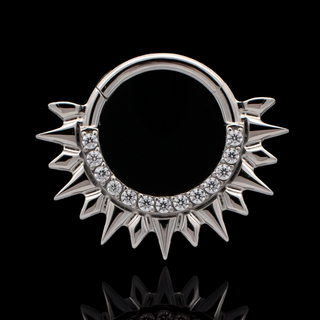 Wraith sunburst hinged ring with CZ gems in titanium, 16g