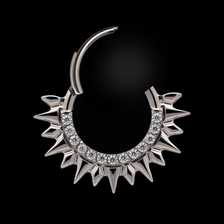 Wraith sunburst hinged ring with CZ gems in titanium, 16g