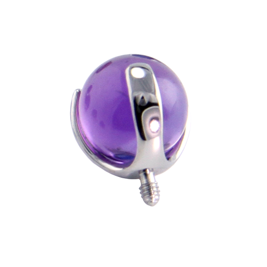 Threaded prong-set cabochon gem ball ends in titanium, 14g/12g