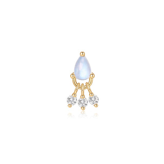 Tinsel threadless dangle cluster with moonstone & moissanite gems in yellow gold