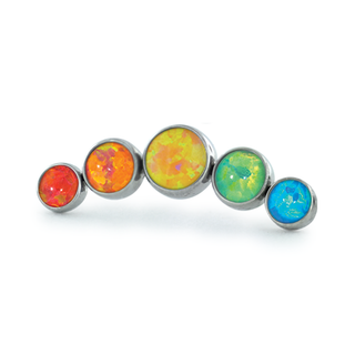 Bezel arc cluster threadless end in titanium, 5 gem pride rainbow cabochon