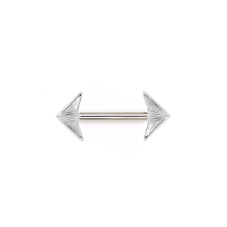 Threadless titanium nipple bar with white gold delta ends