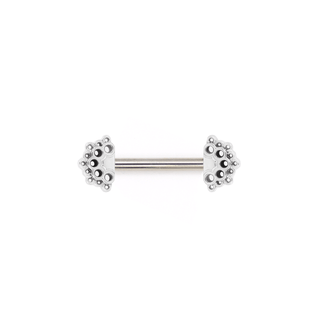 Threadless titanium nipple bar with white gold fan ends