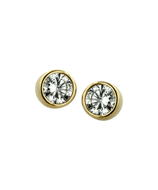 Bezel-set faceted threadless CZ gem end in yellow gold, 1.5-3mm