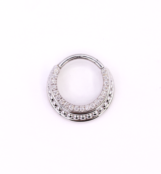 Brit stacked hinge ring with row of 1mm gen diamonds in 14k white gold, 16g 3/8"