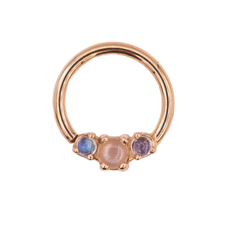 Ceri seam ring with rainbow moonstone gems in rose gold, 16g 3/8”