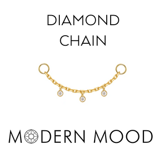 Chain with 3-2mm diamond charms in yellow gold, 20mm