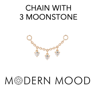 Chain with 3-2mm moonstone charms in rose gold, 18mm