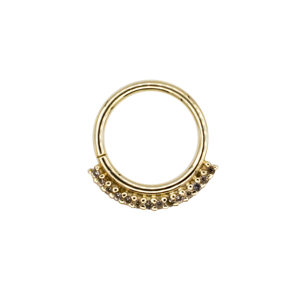 Dahlia seam ring in 14k yellow gold and smokey quartz, 16g 3/8 ...