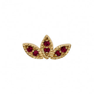 Firefly in yellow gold with garnets, threaded for 16g
