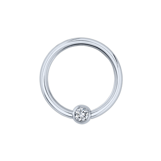 Fixed gem ring in white gold with 2.5mm bezel CZ nipple facing gem bead, 16g 3/8"