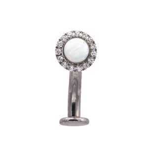 Floating navel curve with opal pave halo top, 12g