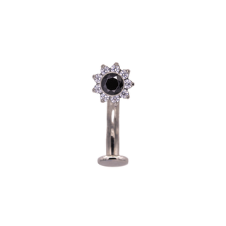 Floating navel curve with black prong flower top, 12g