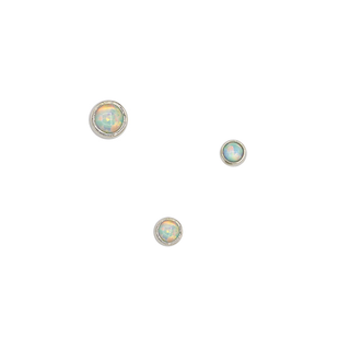 Bezel-set threadless white opal gem end in white gold, 2-3mm sizes