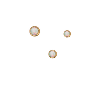 Bezel-set threadless white opal gem end in yellow gold, 2-3mm sizes