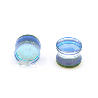 Deluxe dichroic plugs, double flare, 5/8” (16mm), smoke turquoise